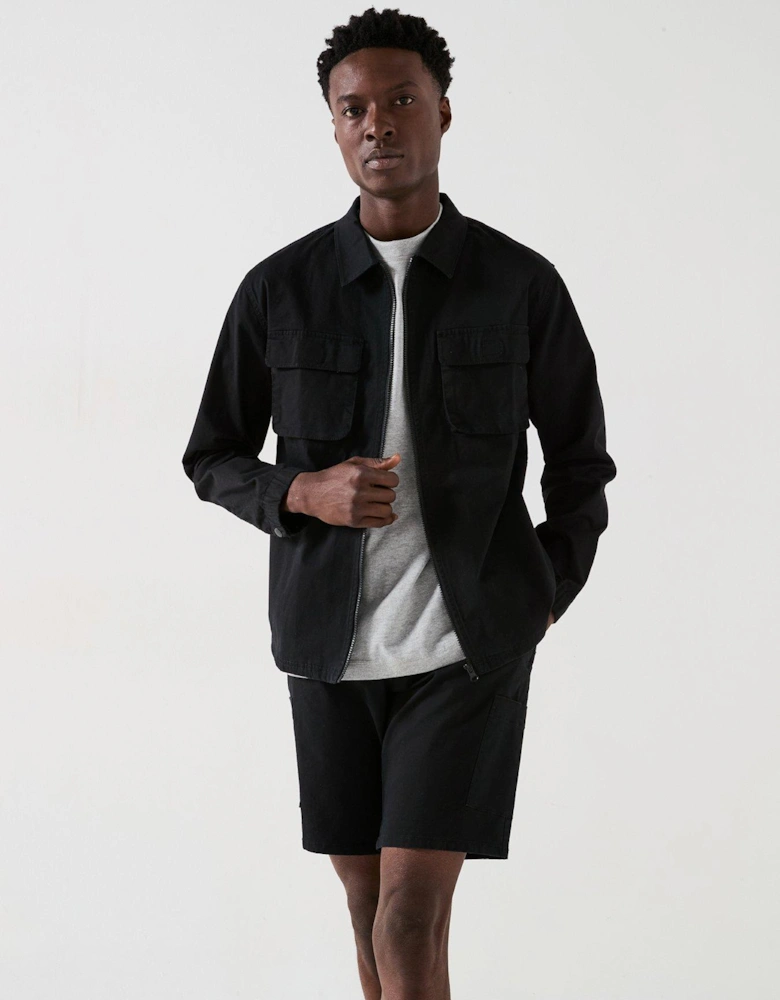 Garment Washed Overshirt - Black