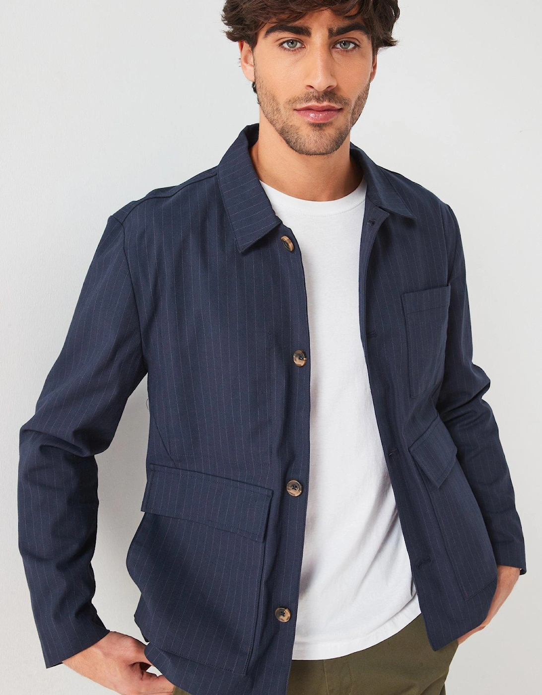 Pinstripe Chore Jacket - Navy