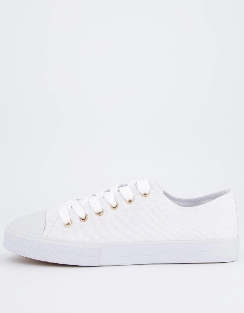 Wide Fit Canvas Lace Up Trainers - White