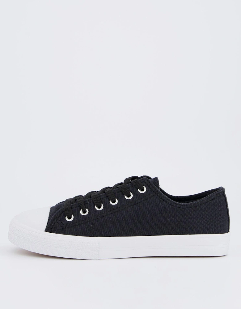 Wide Fit Canvas Lace Up Trainer - Black/White