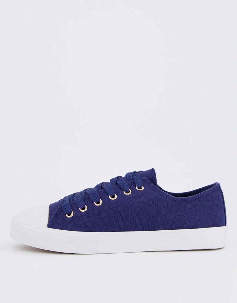 Wide Fit Canvas Lace Up Trainer - Navy