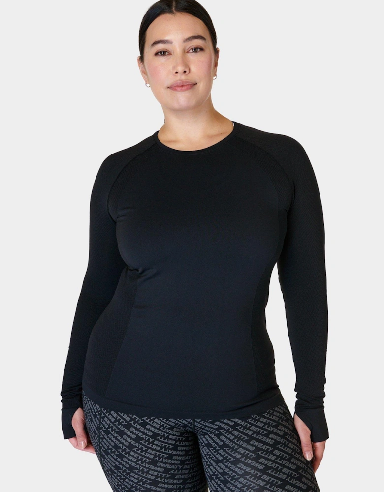 Womens Training Athlete Seamless Workout Long Sleeve Top - Black