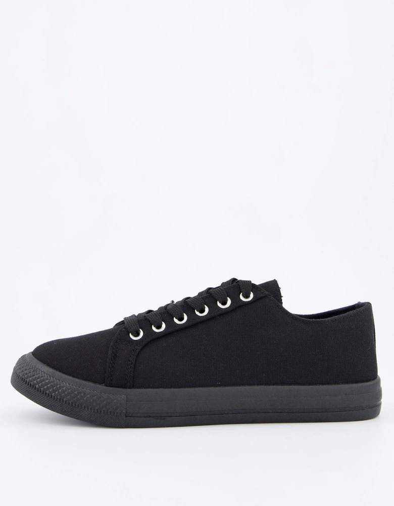 Standard Fit Canvas Lace Up Trainer - Black