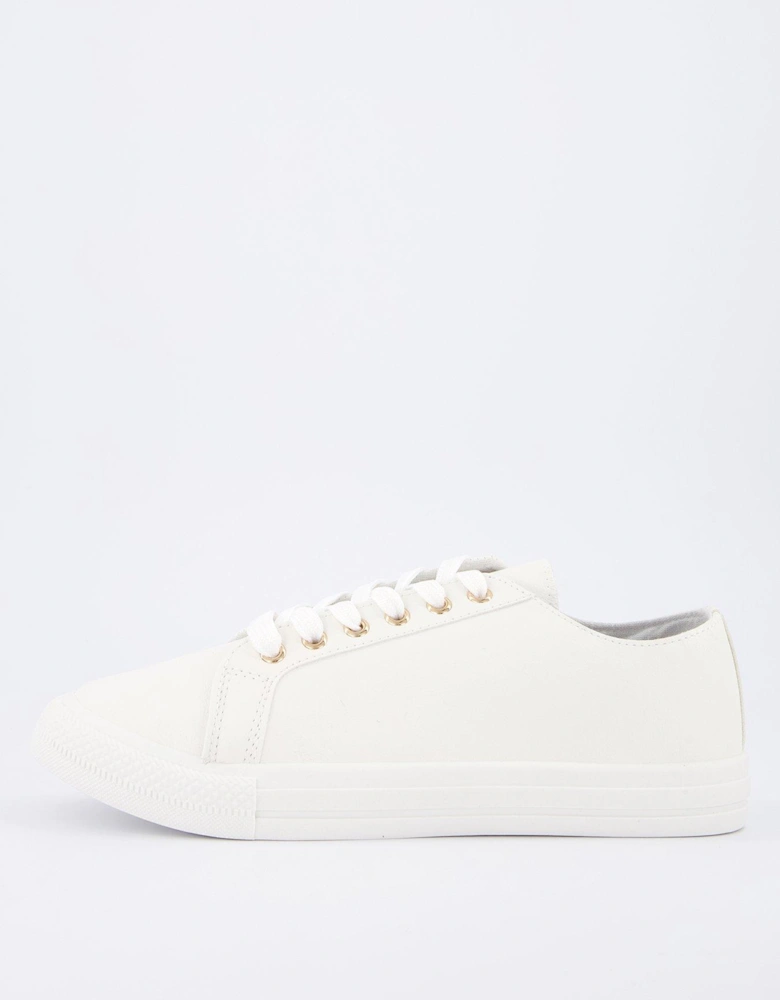 Standard Fit Faux Leather Cupsole Trainer  - White