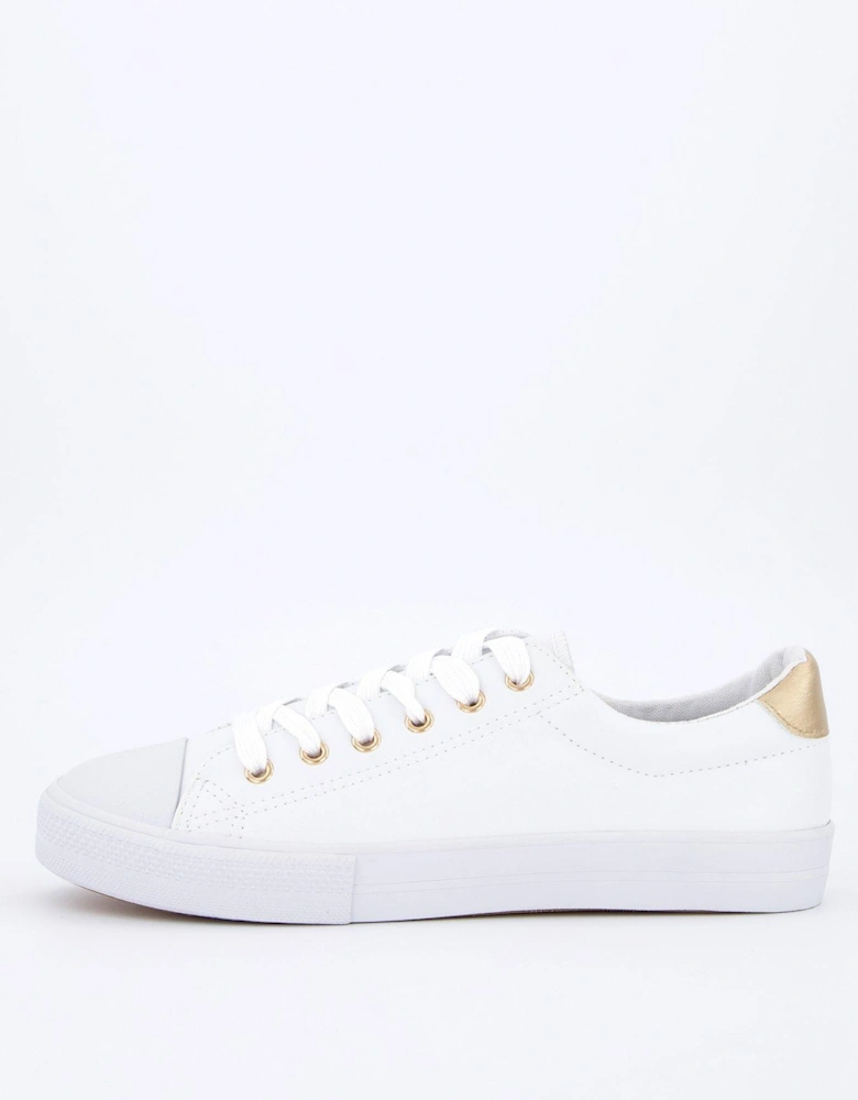 Extra Wide Fit Faux Leather Lace Up Trainer - White