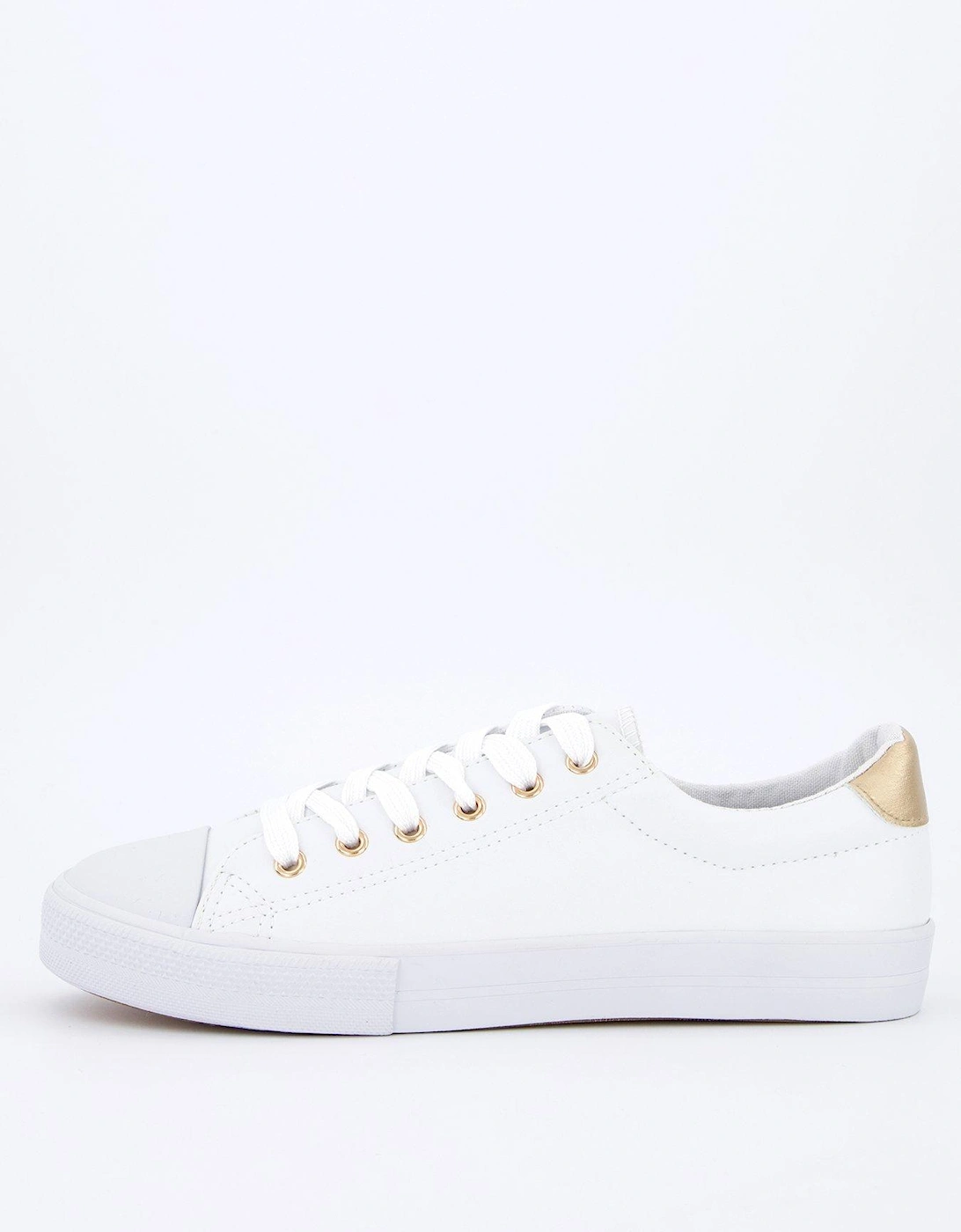 Extra Wide Fit Faux Leather Lace Up Trainer - White, 2 of 1