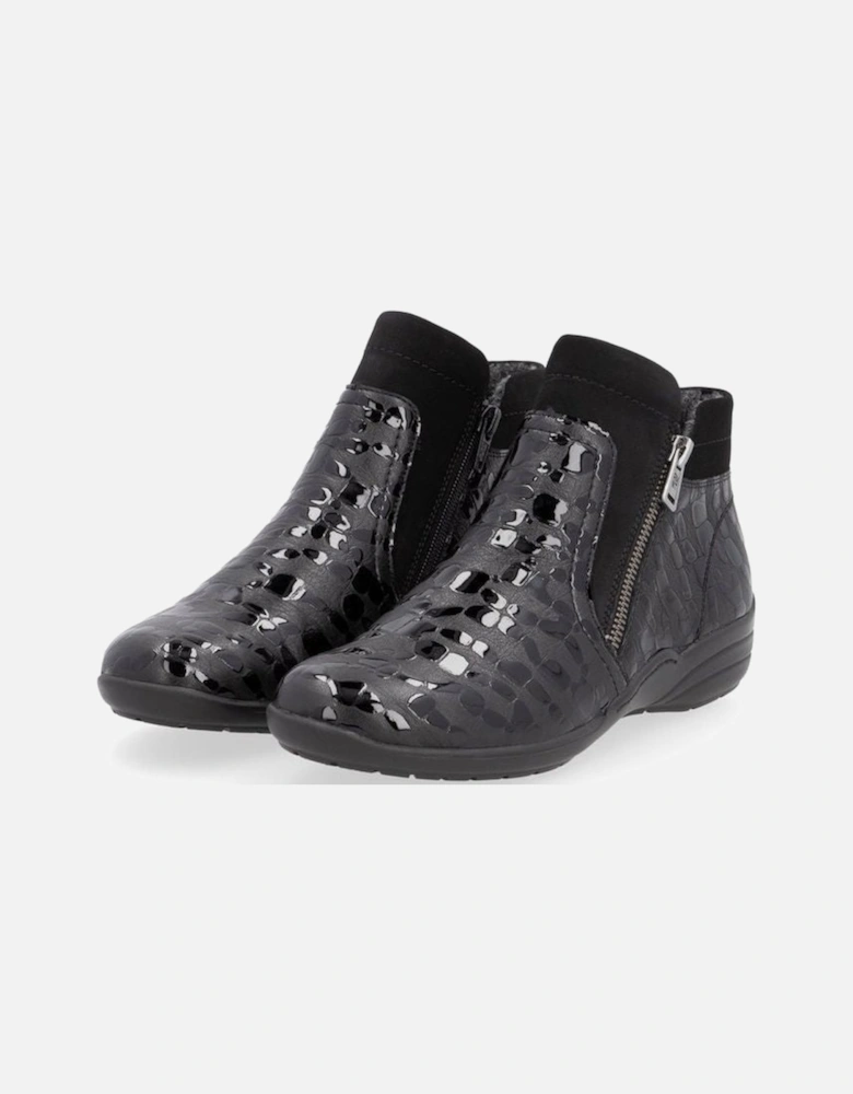 R7677-03 ladies ankle boot in black patent