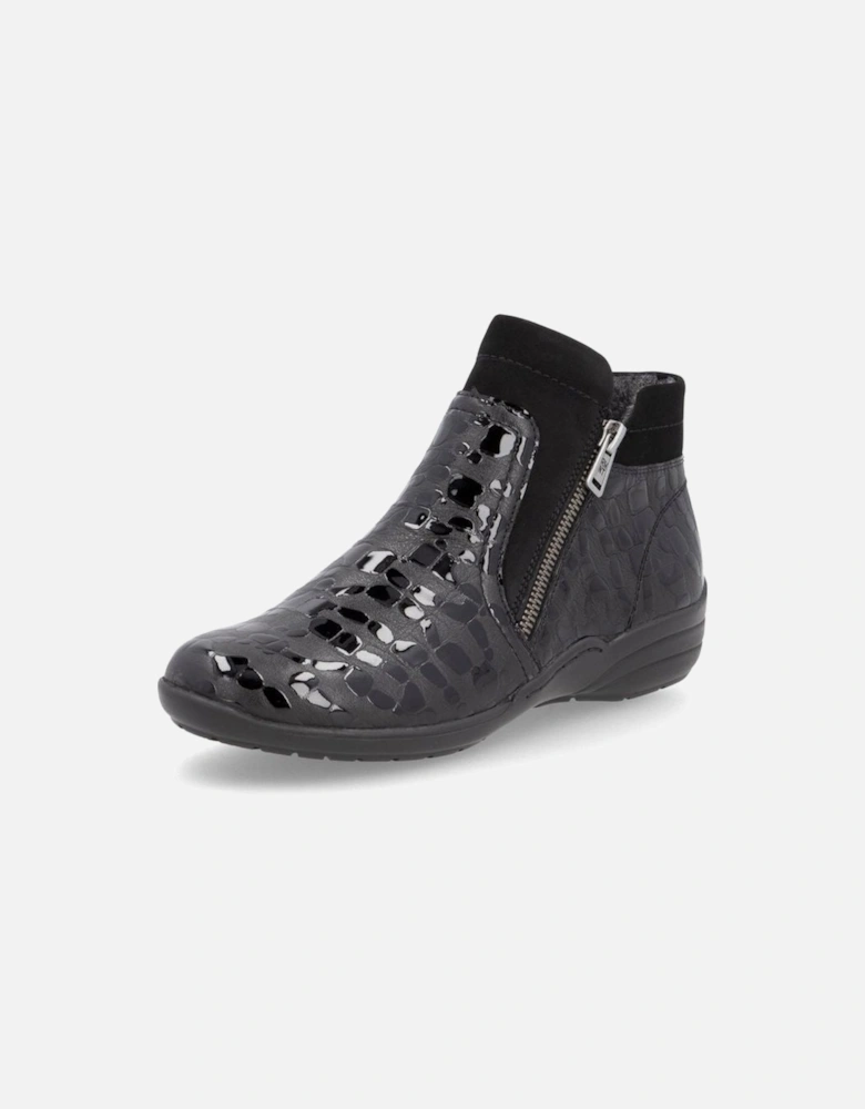 R7677-03 ladies ankle boot in black patent