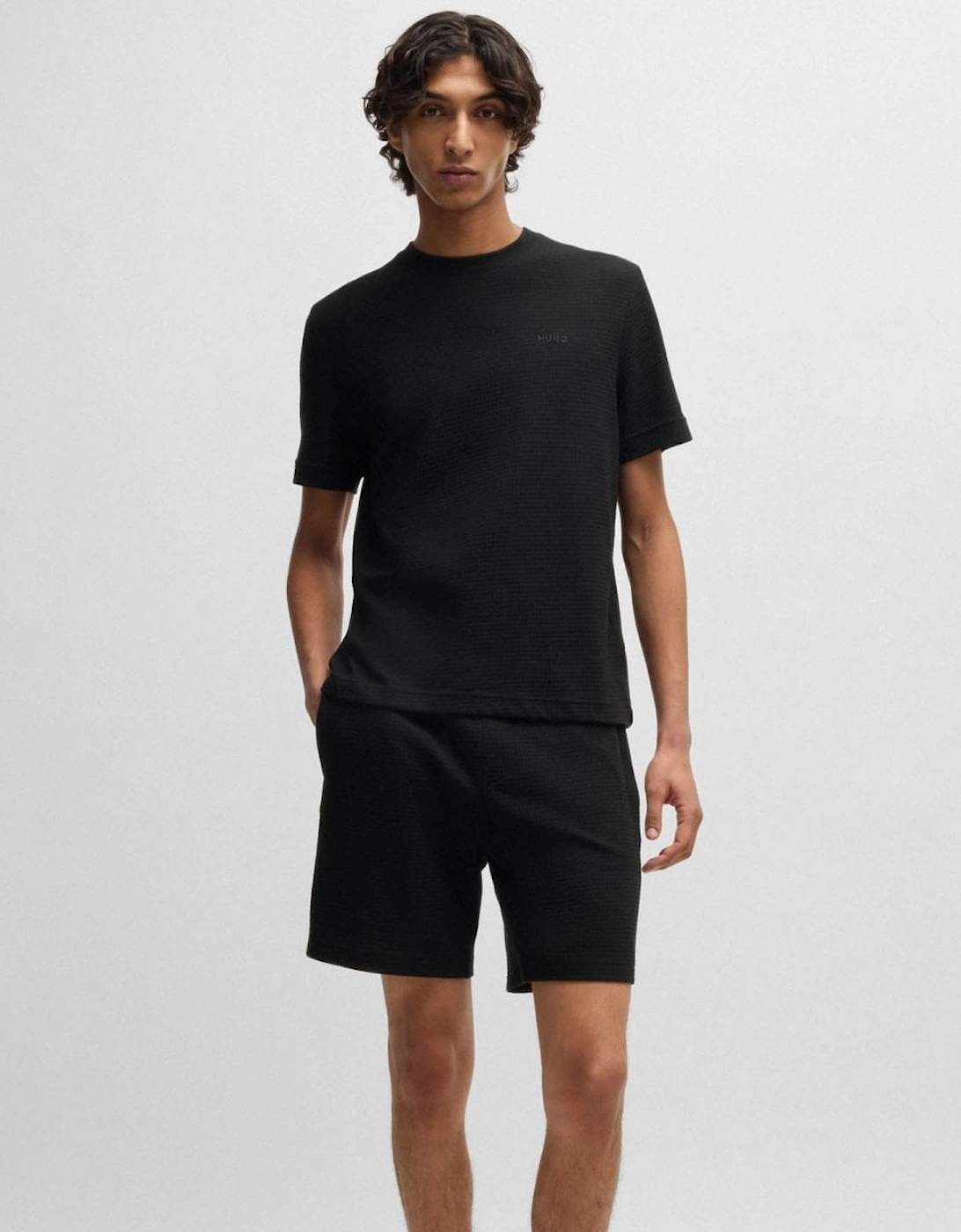 HUGO Austin Mens Waffle-Structured Pyjama T-Shirt with Embroidered Logo