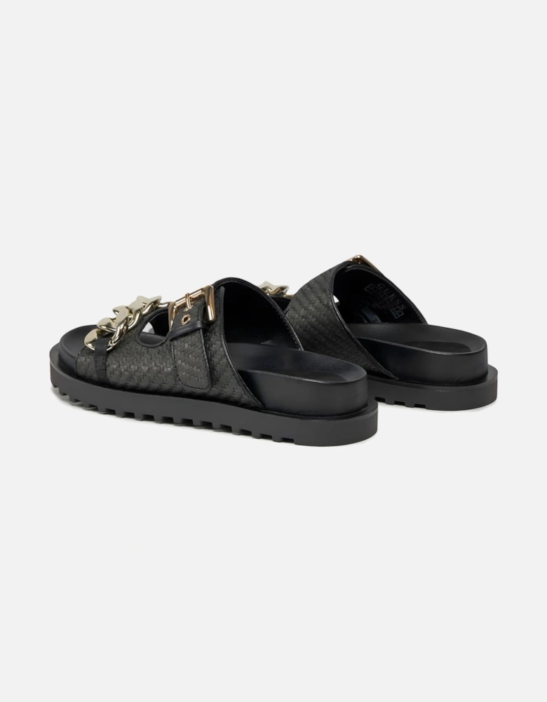 Black Slip-On Sandals with Rubber Sole Women