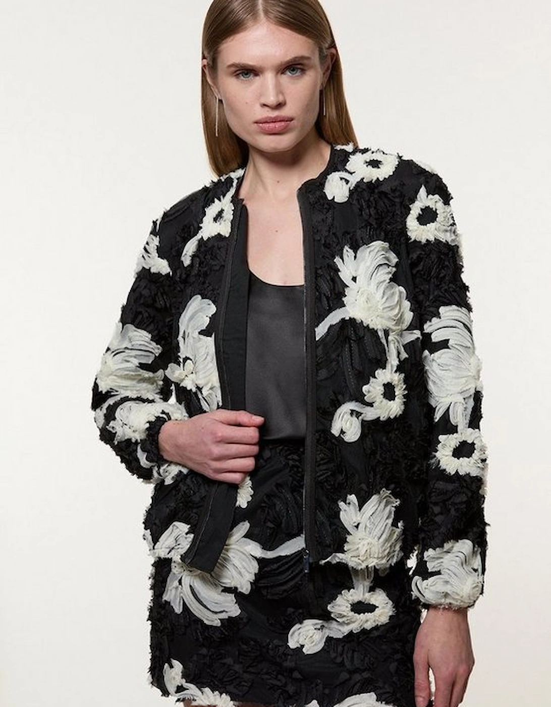 Mono Textured Woven Bomber Jacket