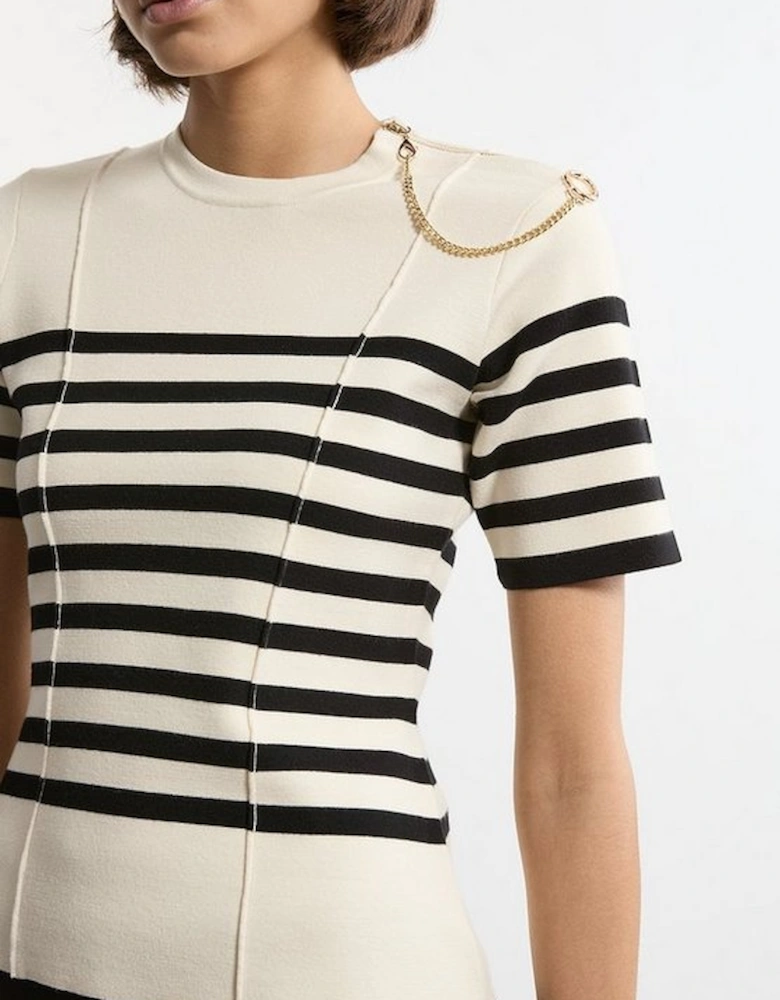 Milano Knit Stripe Chain Detail Top