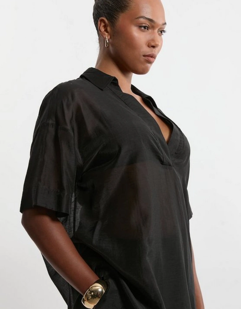 Plus Size Short Sleeve Boxy Slub Woven Shirt