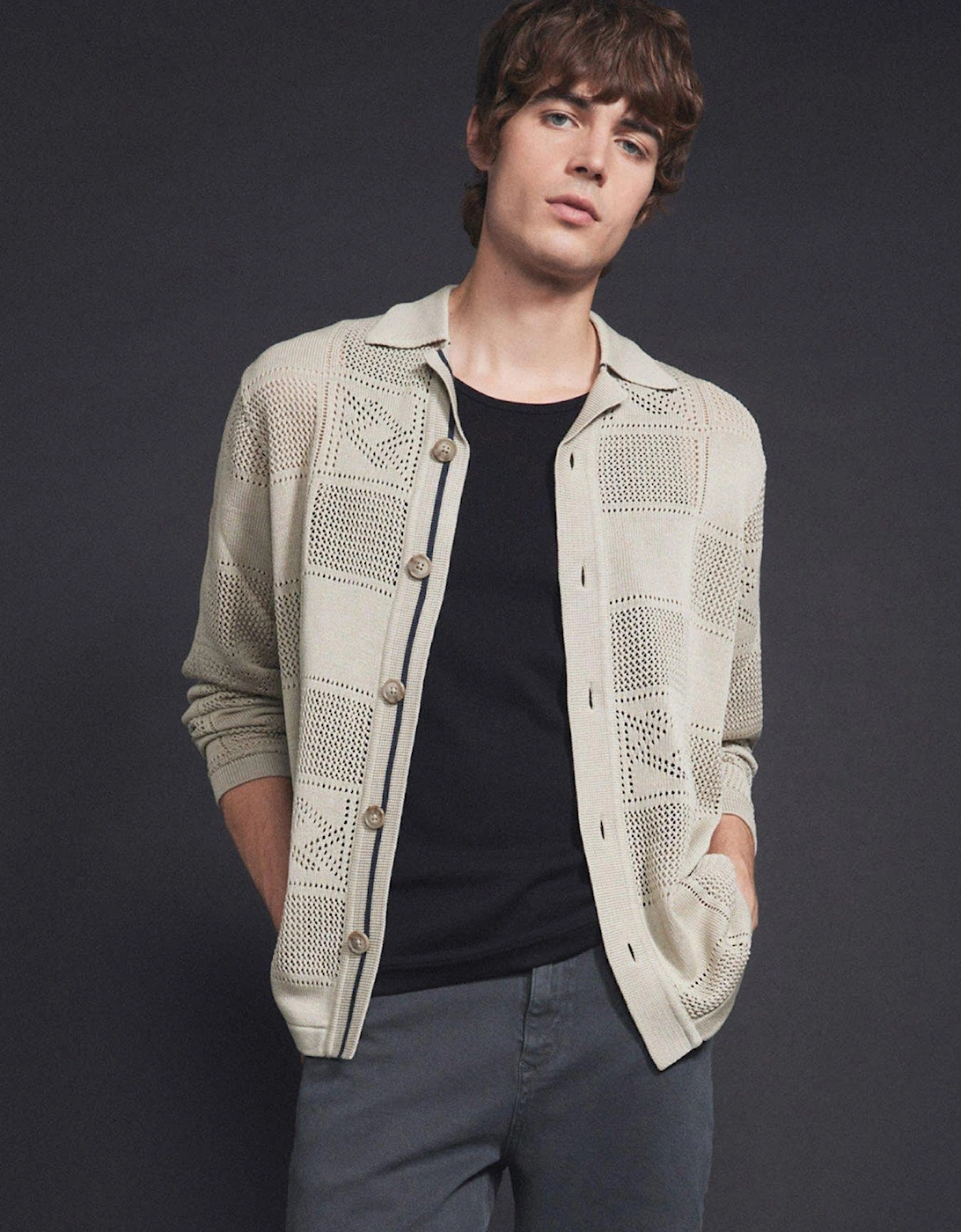Long Sleeve Crochet Knitted Shirt - Cream, 3 of 2