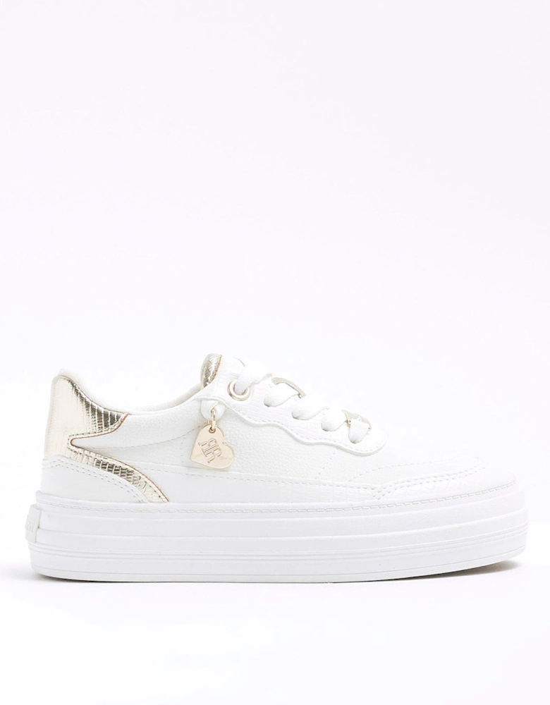 Girls Metallic Triple Plim - White