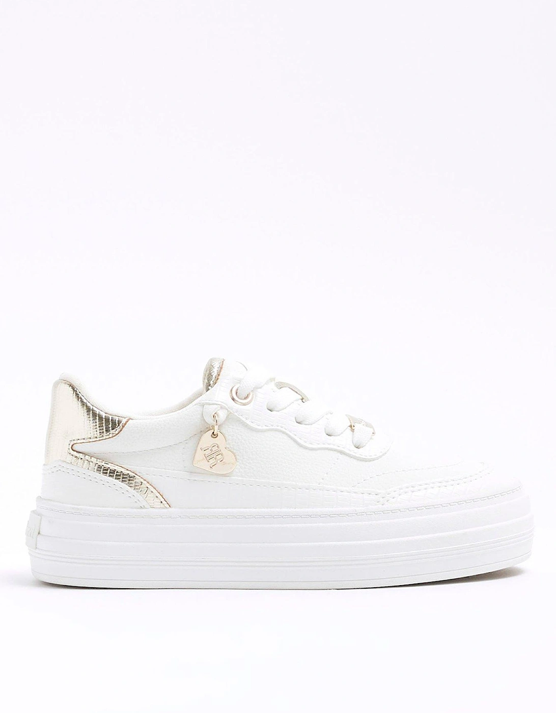 Girls Metallic Triple Plim - White, 6 of 5