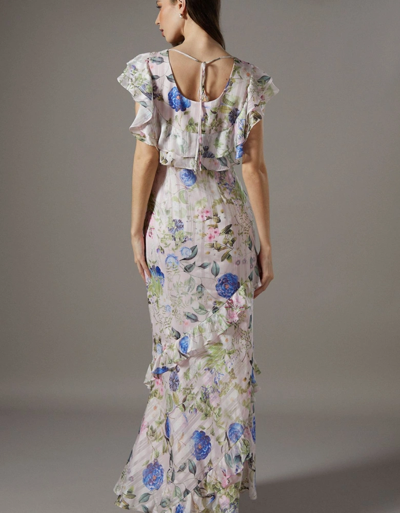 Floral Frill Detail Fitted Maxi Dress