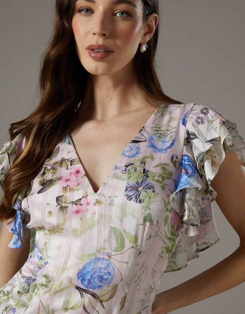 Floral Frill Detail Fitted Maxi Dress