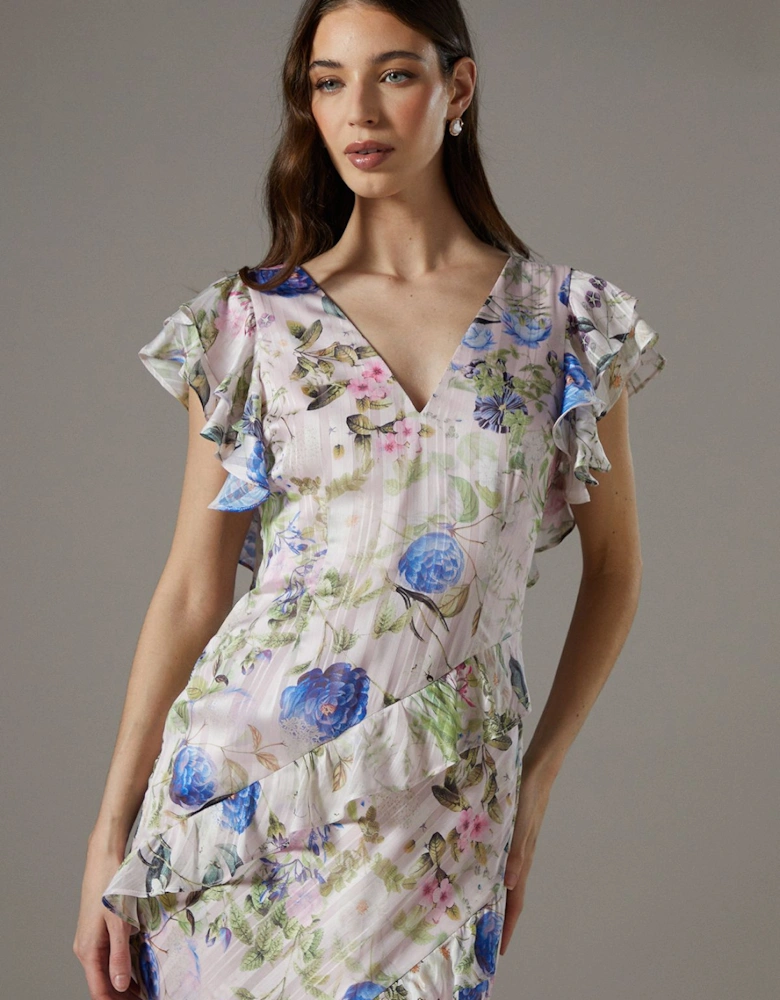 Floral Frill Detail Fitted Maxi Dress