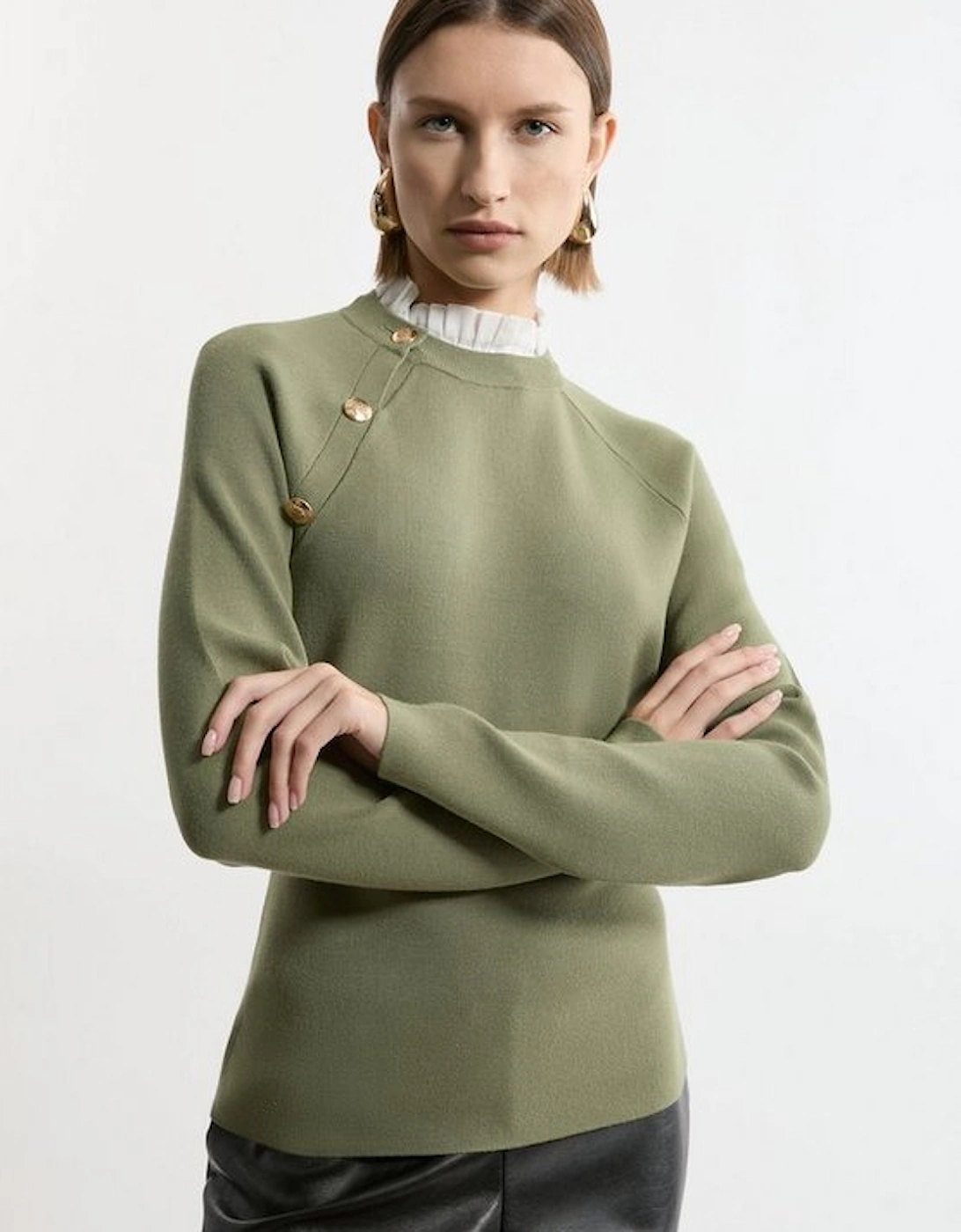 Milano Knit Removable Woven Collar Top, 5 of 4