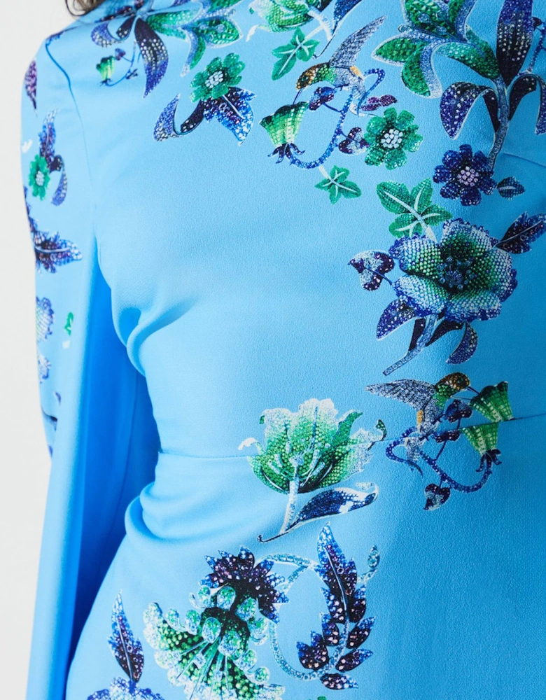 Placement Print Flare Sleeve High Neck Dress