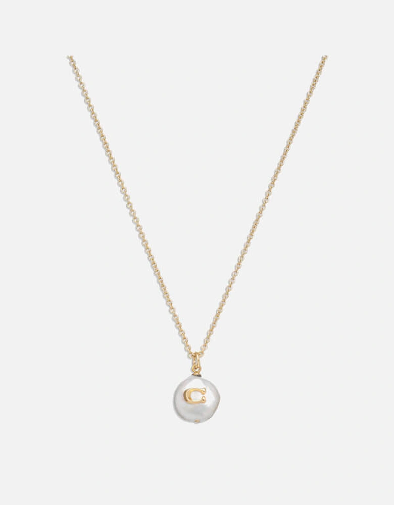 Coin C Faux Pearl Short Pendant Necklace