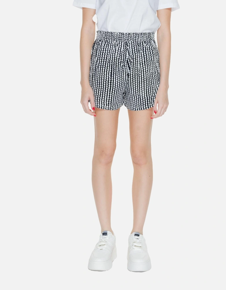 Geometric Black Womens Shorts in Viscose Fabric