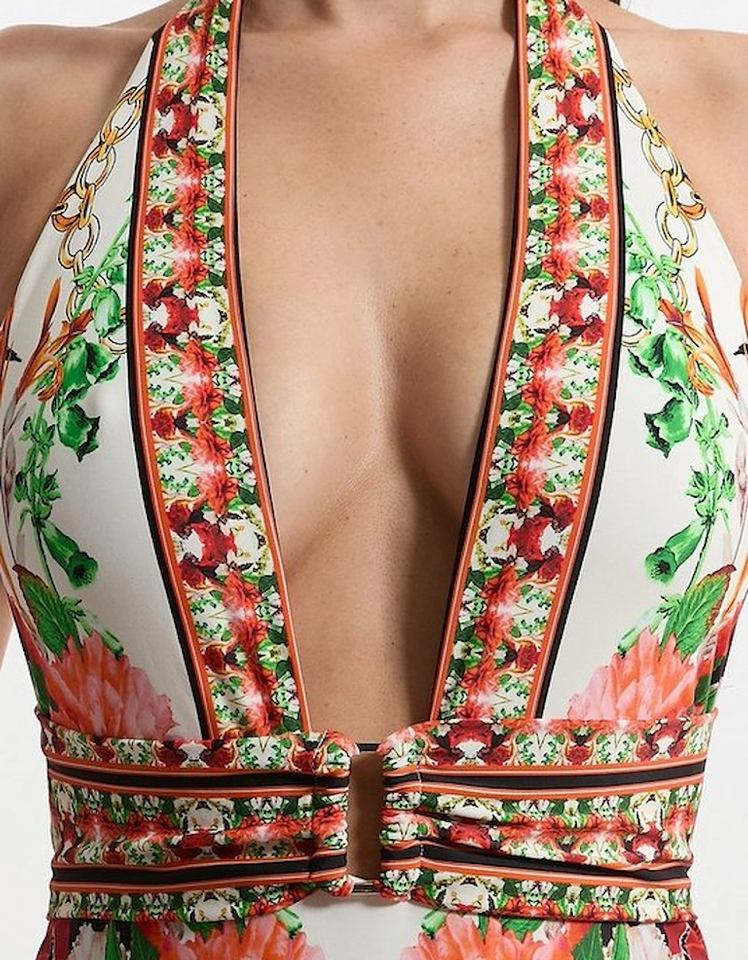 Mirror Floral Print Plunge Swimsuit