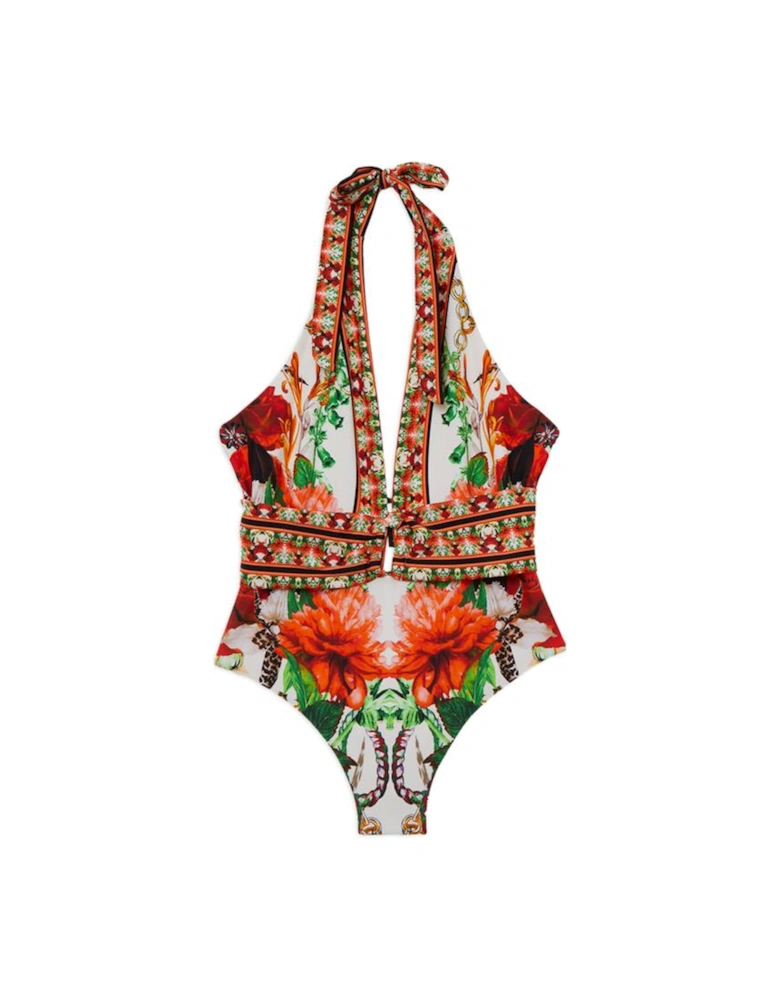 Mirror Floral Print Plunge Swimsuit