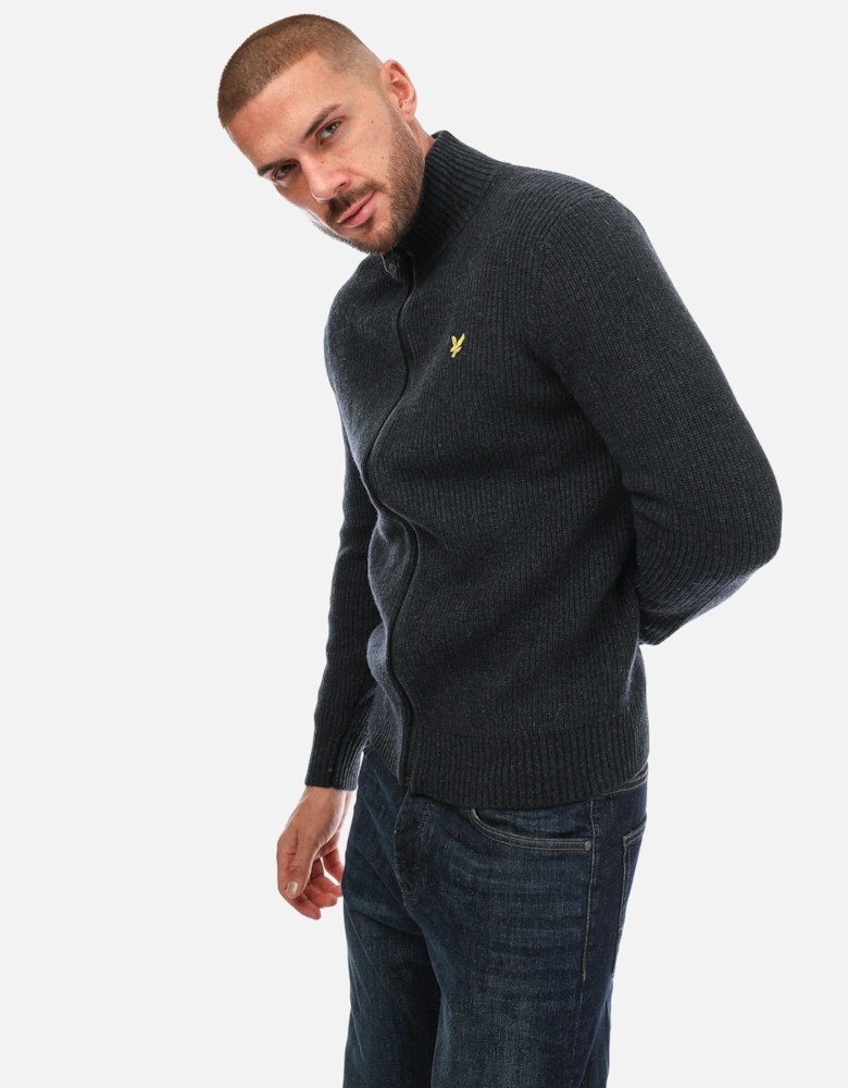 Mens Knitted Rib Zip Through Cardigan