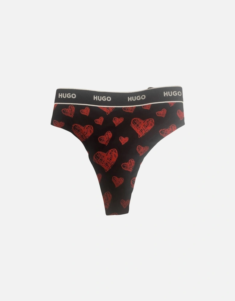 3-Pack Classic Logo Hearts Print Thongs, Black/Red