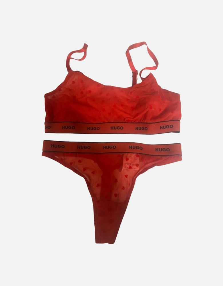 Hearts Lace Bralette & Thong Gift Set, Red