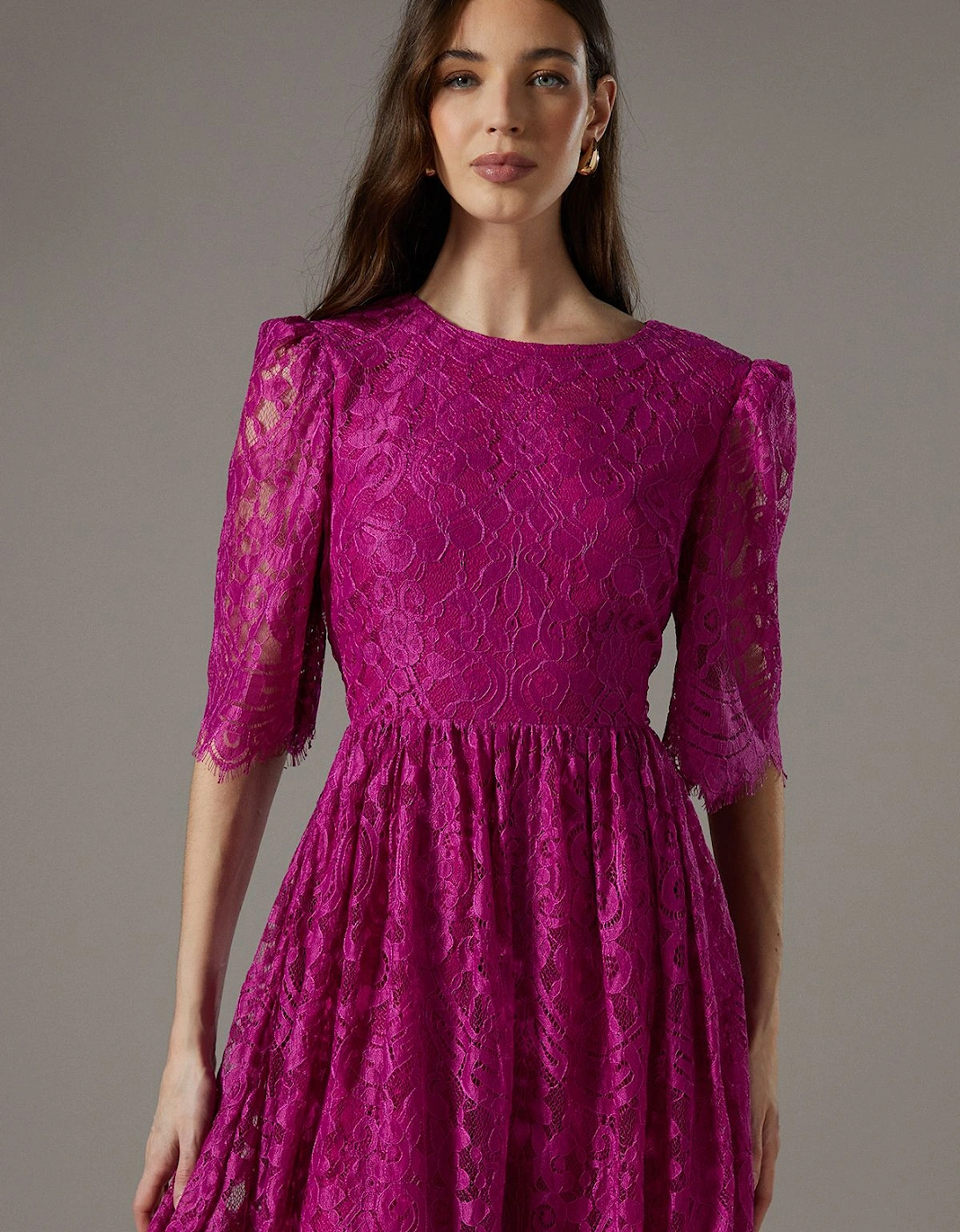 Lace Short Sleeve Midi Dress