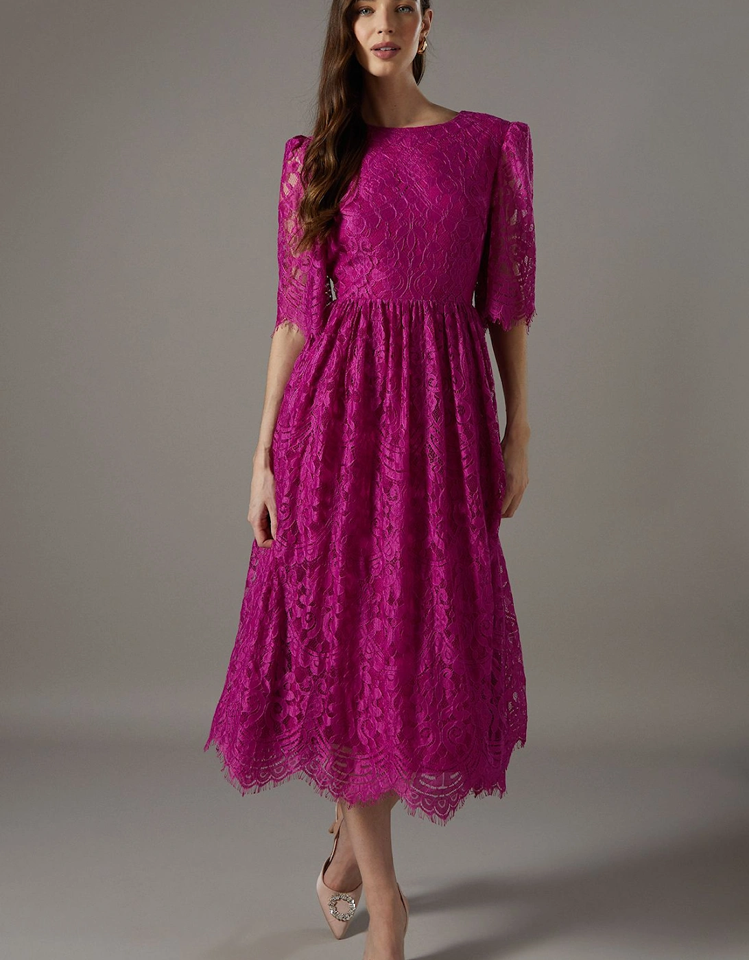 Lace Short Sleeve Midi Dress, 6 of 5