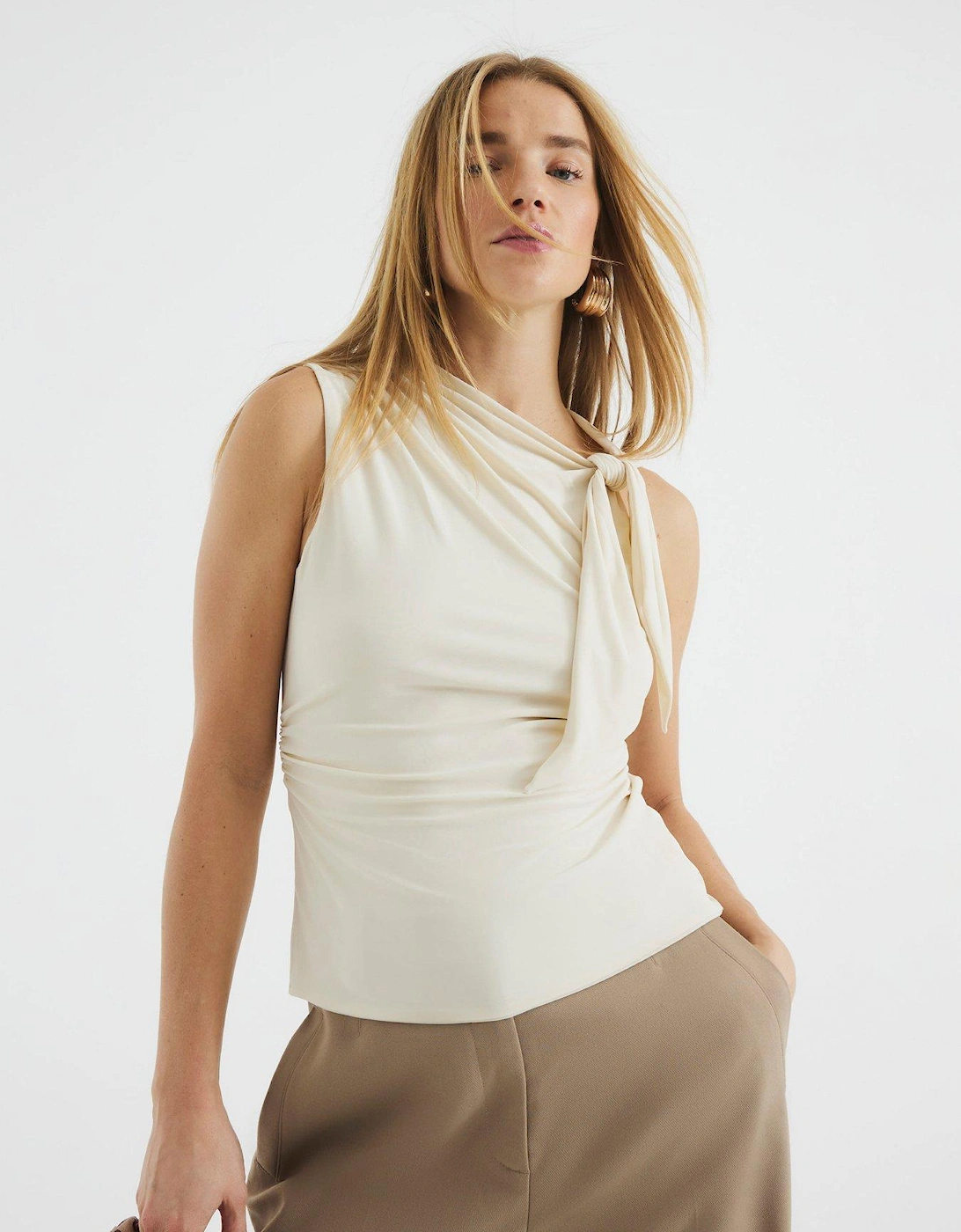 Knot Detail Drape Top - Cream, 7 of 6