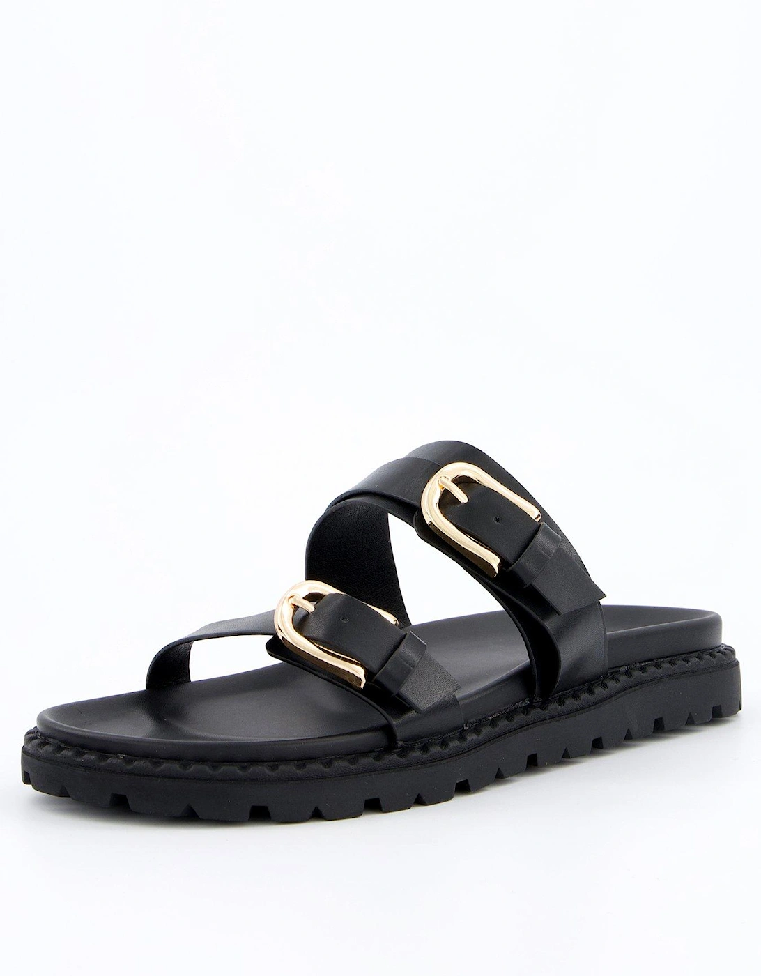 Wide Fit Double Buckle Footbed Sandal - Black, 2 of 1