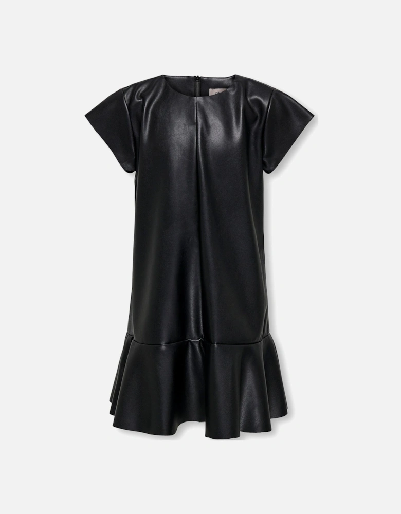 Girls Faux Leather Dress - Black