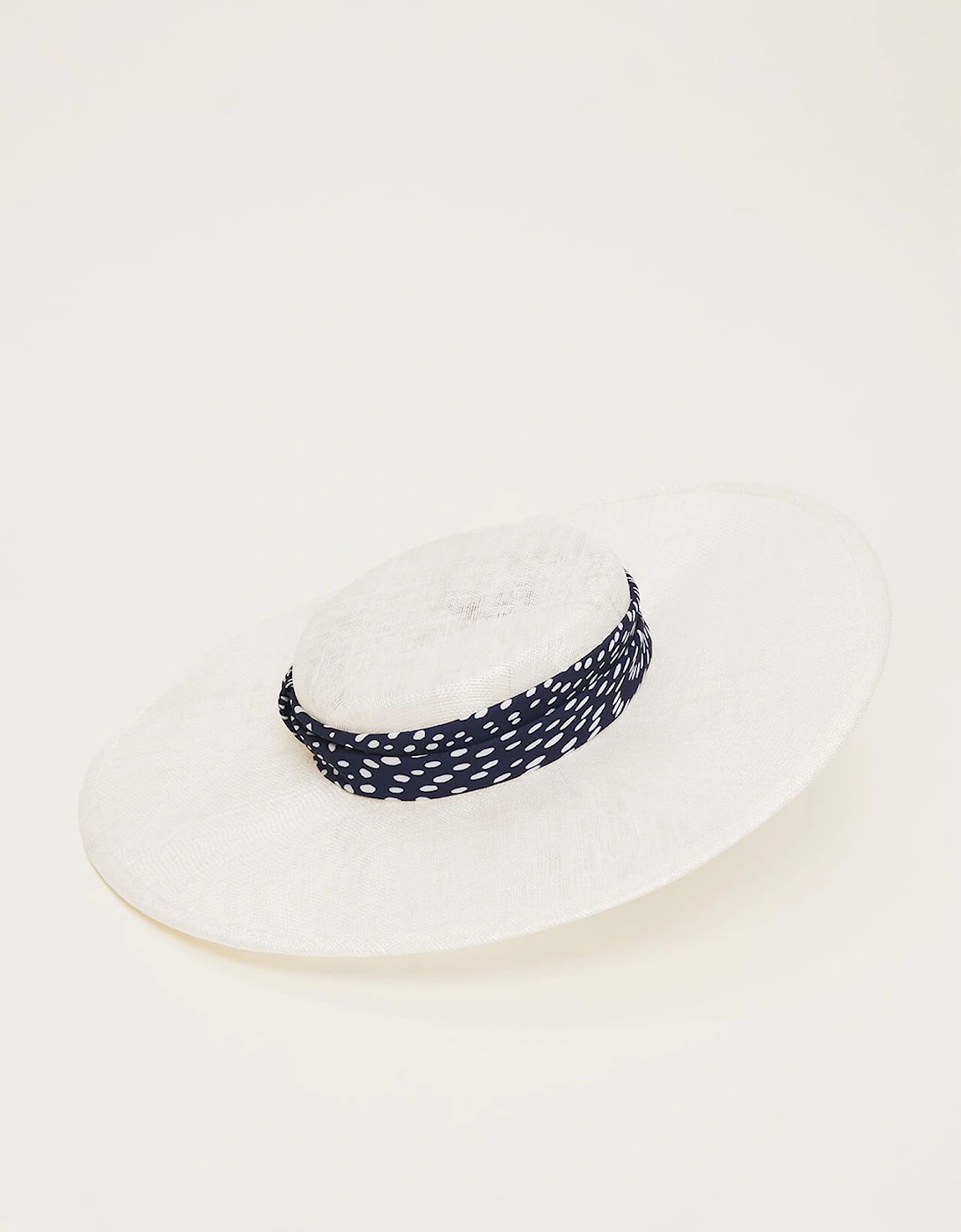 Navy Spotted Trim Boater Fascinator