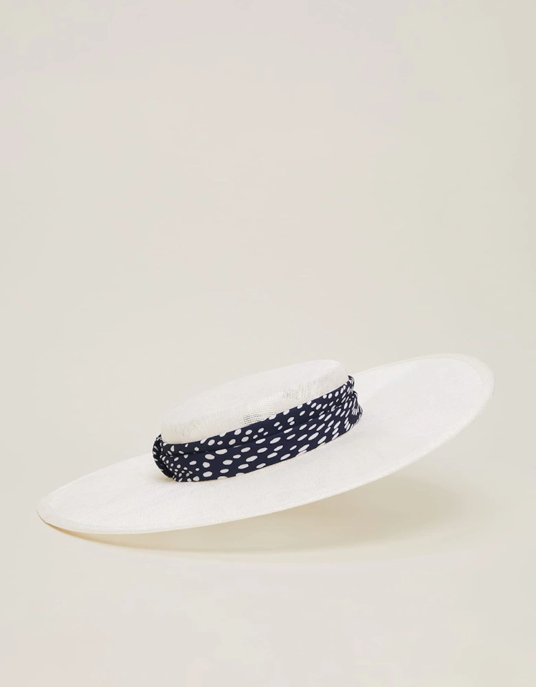 Navy Spotted Trim Boater Fascinator