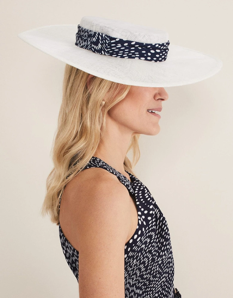 Navy Spotted Trim Boater Fascinator