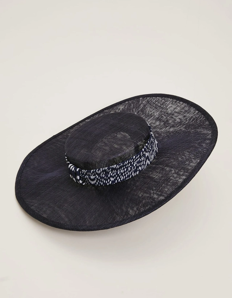 Navy Spotted Trim Boater Fascinator