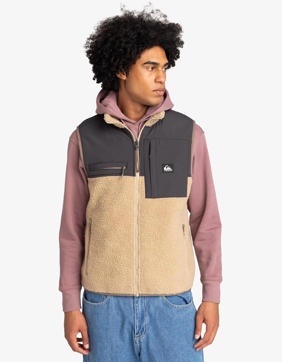 Men's Quiksilver Mens Shallow Water Sherpa Fleece Gilet - Tan - Size: 40/Regular