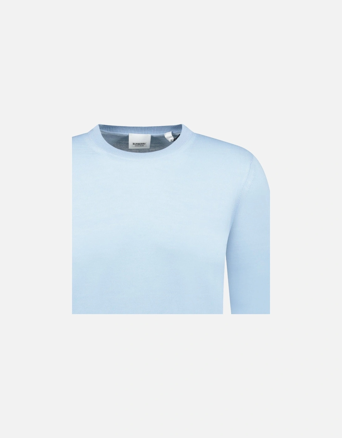 'Bempton' Embroidery Check Elbow Wool Jumper Pale Blue