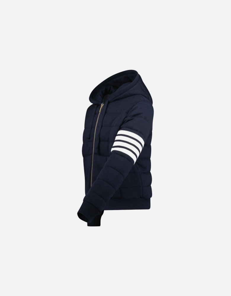 Merino Wool Jersey Stitch Padded 4-Bar Zip-Up Hoodie in Navy