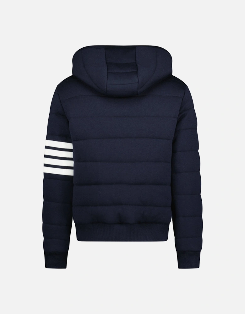 Merino Wool Jersey Stitch Padded 4-Bar Zip-Up Hoodie in Navy