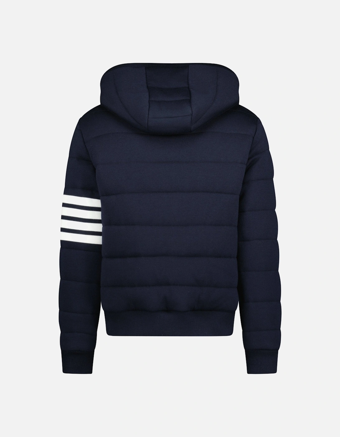 Merino Wool Jersey Stitch Padded 4-Bar Zip-Up Hoodie in Navy