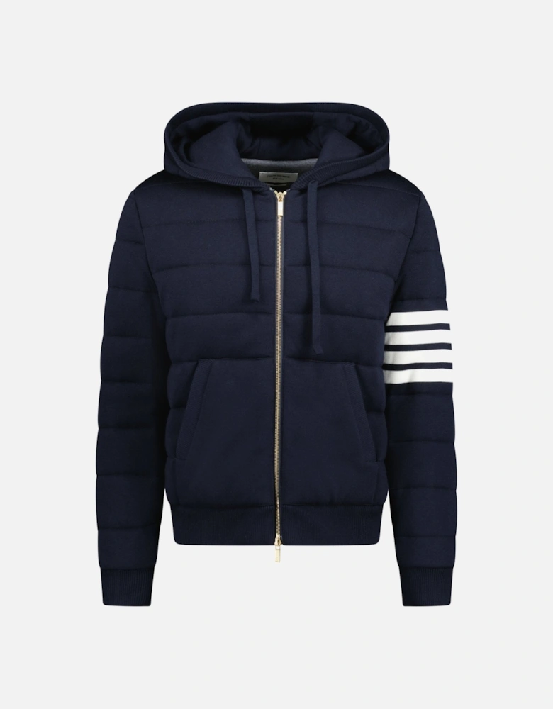 Merino Wool Jersey Stitch Padded 4-Bar Zip-Up Hoodie in Navy