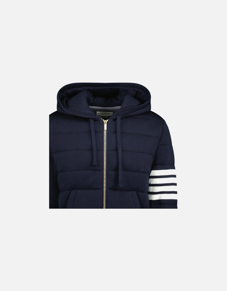 Merino Wool Jersey Stitch Padded 4-Bar Zip-Up Hoodie in Navy