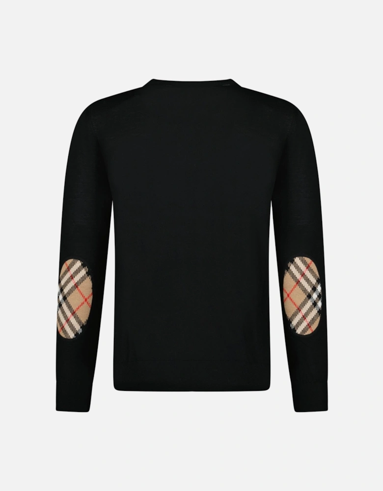 'Bempton' Embroidery Check Elbow Wool Jumper Black