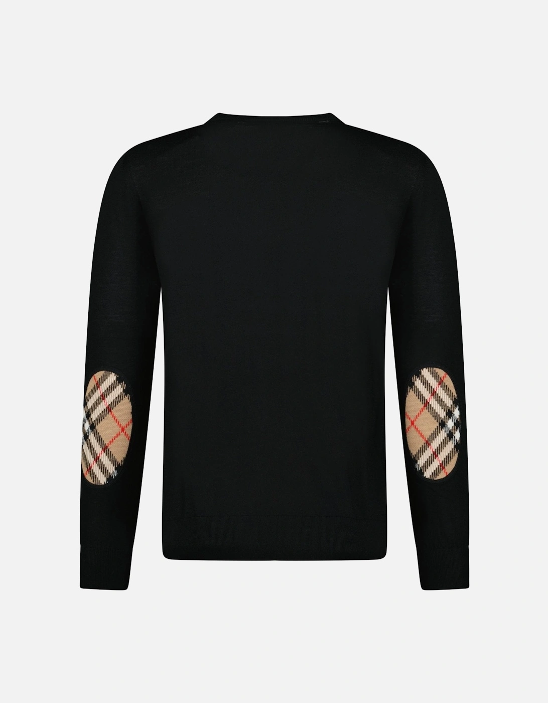 'Bempton' Embroidery Check Elbow Wool Jumper Black, 5 of 4